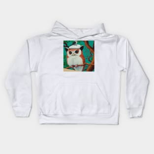 owl perched on tree branch Kids Hoodie